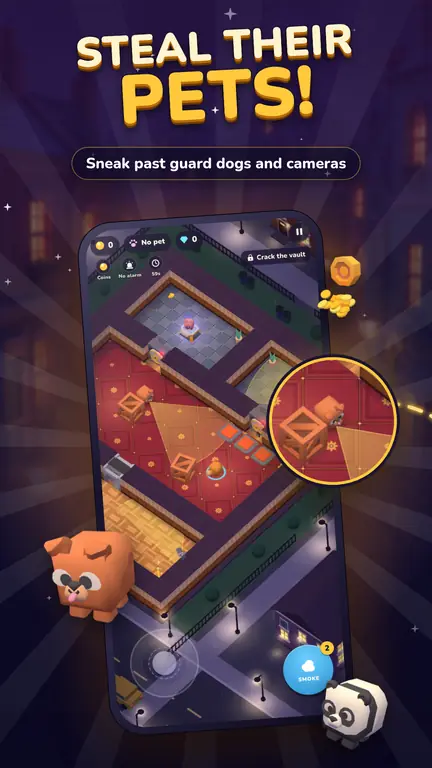 Pet Heist store art: steal their pets, sneak past guard dogs and cameras