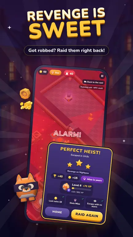 Pet Heist results screen after a perfect heist