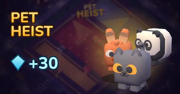Invite card: +30 gems with a bunny, a panda and a cat